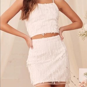 Lulus “dancing in a dream” White Fringe Set Sz Small